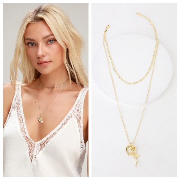 Lulus X LUVAJ The Isidore Gold Charm Necklace NWT - Picture 1 of 2